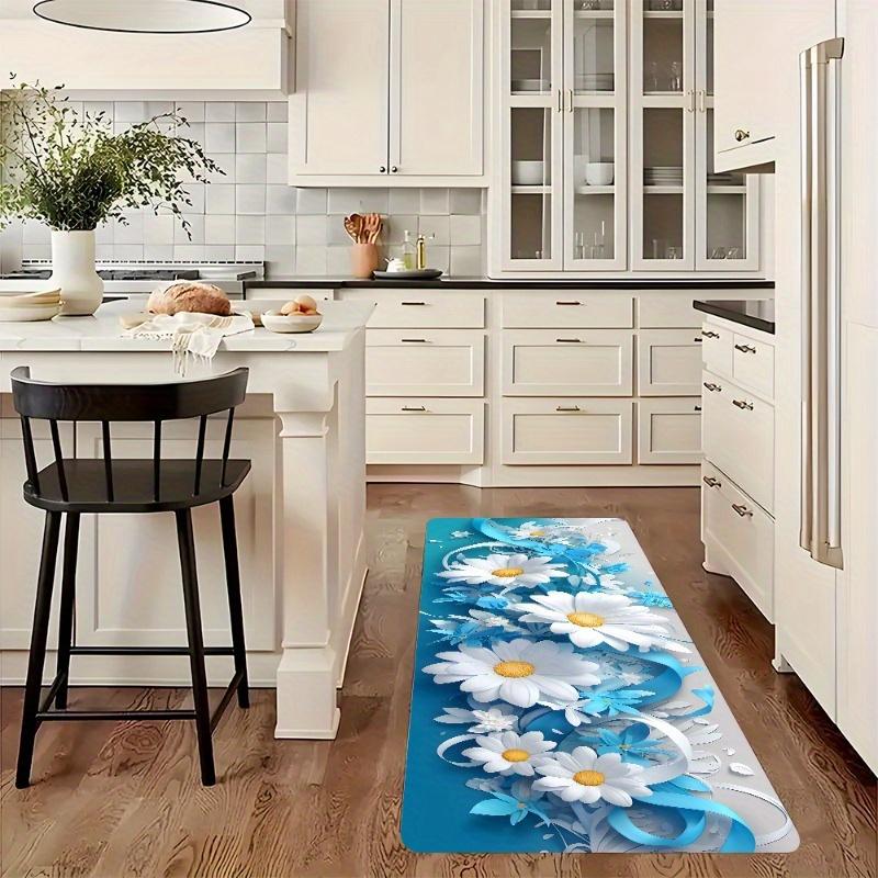 1Pcs Rose Pattern Floor Mat Flower Kitchen Polyester Rug Non-Slip Colorful Indoor Carpet, For Home Bathroom Bedroom Living Room Decor
