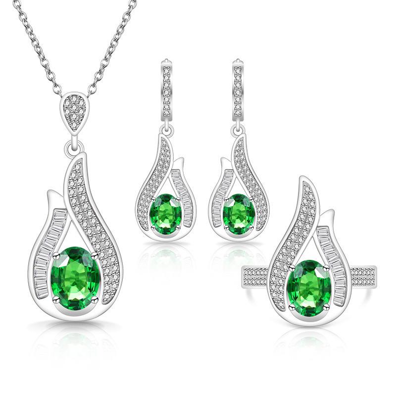 Color Treasure Super Flash Gem Water Drop Zircon Set European and American Necklace Earrings Ring