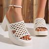 Women's Square Toe Platform Wedge Sandals, Open Toe High Heel Slide Shoes, Plus Size Summer Footwear