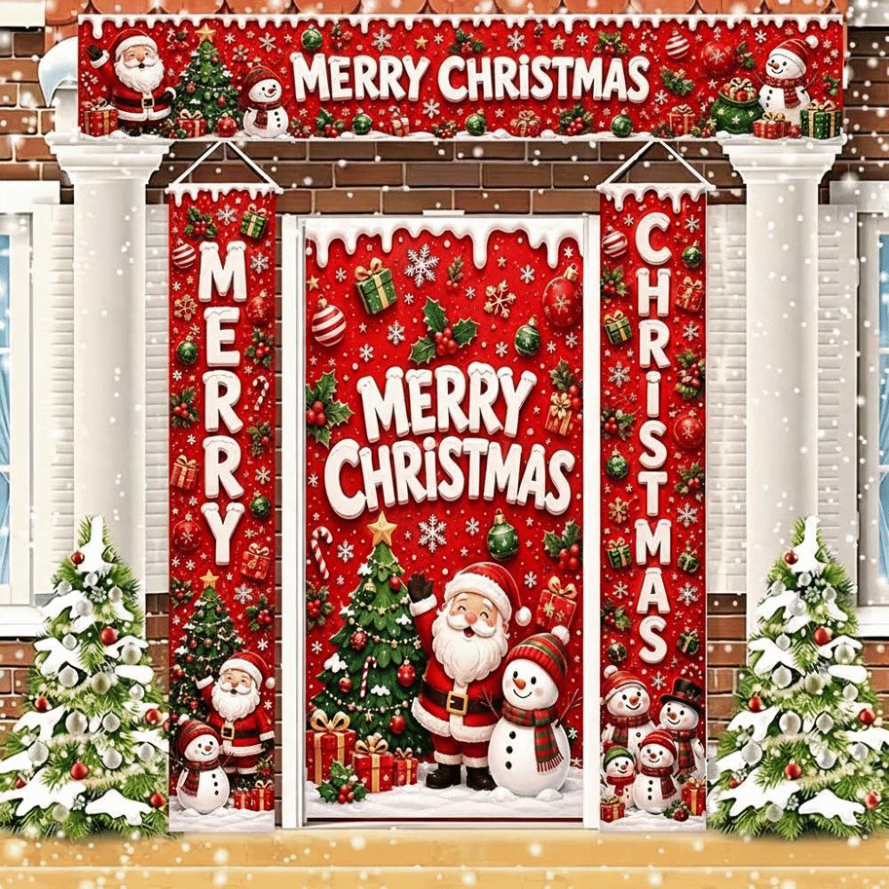 Snowman Design Christmas Door Banner Polyester Material Christmas Porch Banner Front Door Decor
