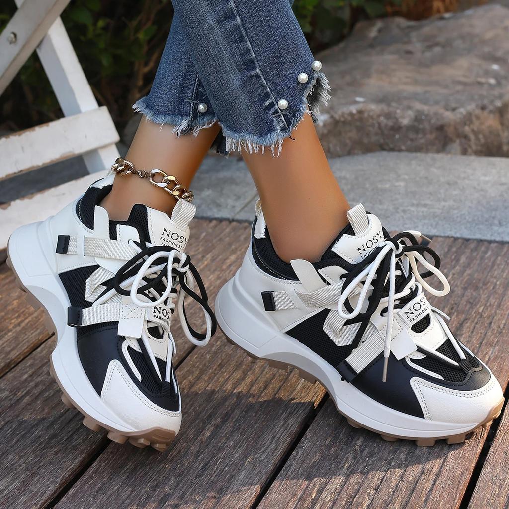 Модные женские кроссовки Новые дышащие сетчатые кроссовки на платформе Женские повседневные кроссовки на шнуровке Уличная дизайнерская обувь Удобная обувь с низким верхом для женщин