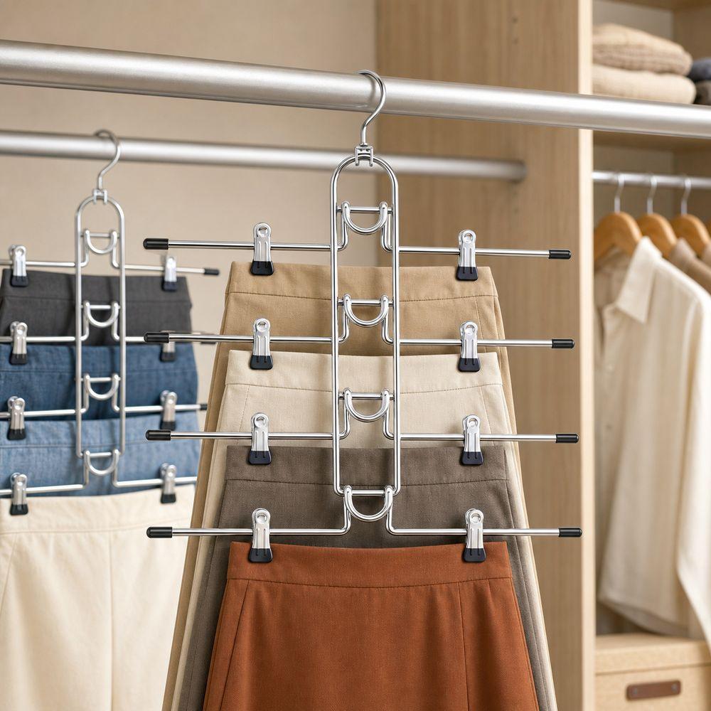Non Slip Tips Multi Layer Hanger Metal Skirt Hanger New Trouser Hanger Closet Organization