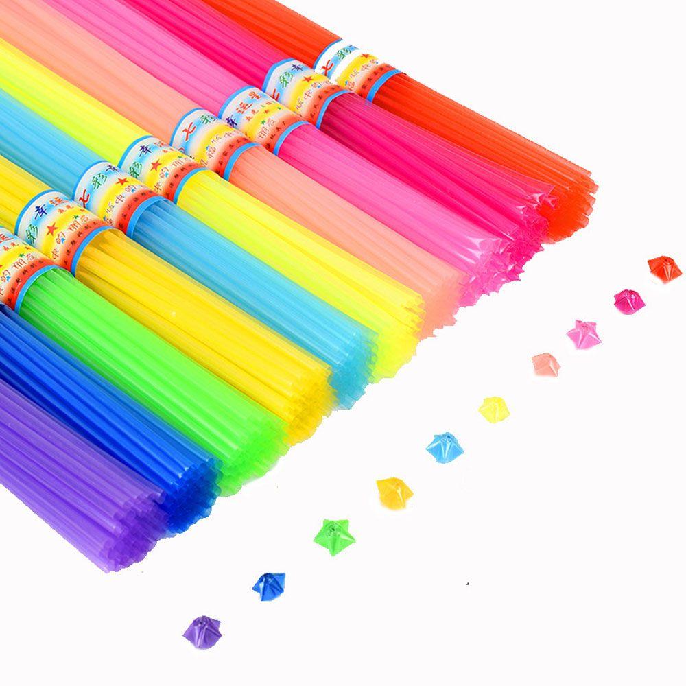 Five Horn Plastic Straw Folded Star Fluorescence Pentagram Origami Crafts Decoration Star Strip