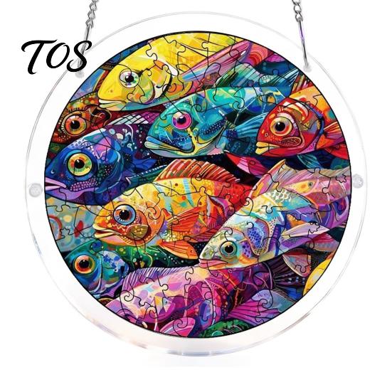 Stained Glass Effect Ornament Acrylic Puzzle Suncatcher, Colorful Window Hanging Ornament, 7.87 Inch Sun Decorative Pendant Catcher Decoration, Ideal