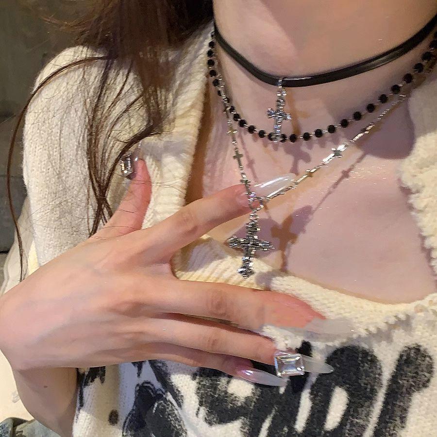 Готическая Панк Y2K Металлическая Подвеска Крест Ожерелье Для Женщин Мужчин Влюбленных Винтажное Многослойное Бусины Ожерелья 90-х EMO Шарм Украшения Подарок