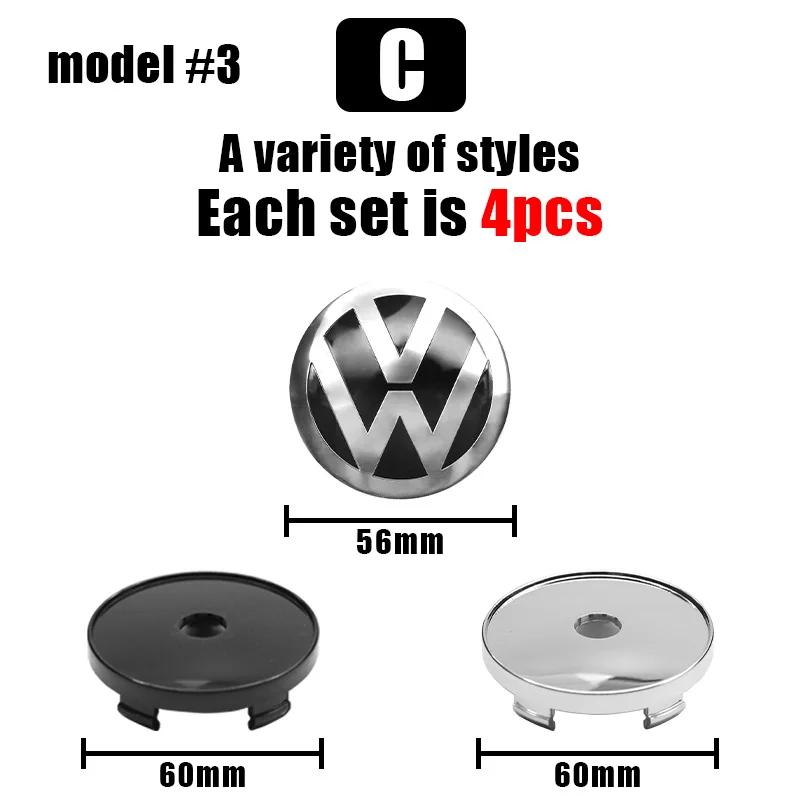 4Pcs 56mm 60mm Car Wheel Center Hub Cap Rim Cover Sticker Auto Accessories For Volkswagen Tiguan GTI GTD VW R Rline Golf Phaeton