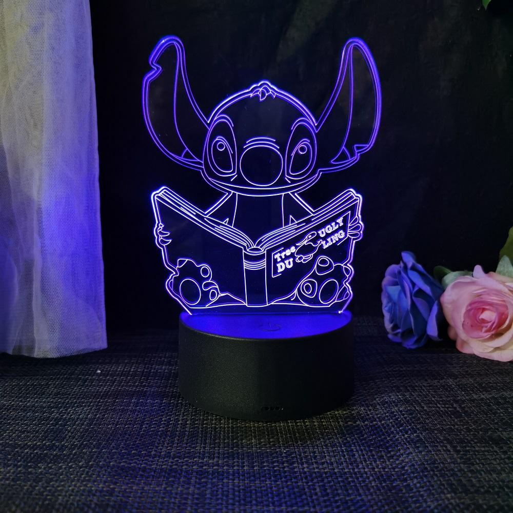 Stitch 3D Acrylic Illusion Night Light 16 Color Changing Decorative Lights With Remote Control Christmas Birthday Decoration Gif