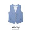 Western Style 2024 Summer New Women Clothes Versitile Fashion Slim Fit Single Breasted V-neck Denim Vest 8519917