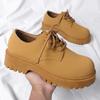Мужские британские желтые дерби с низким верхом, рабочие ботинки, большой круглый носок, массивная подошва, кожаная обувь, прочная, нескользящая, повседневная, удобная обувь