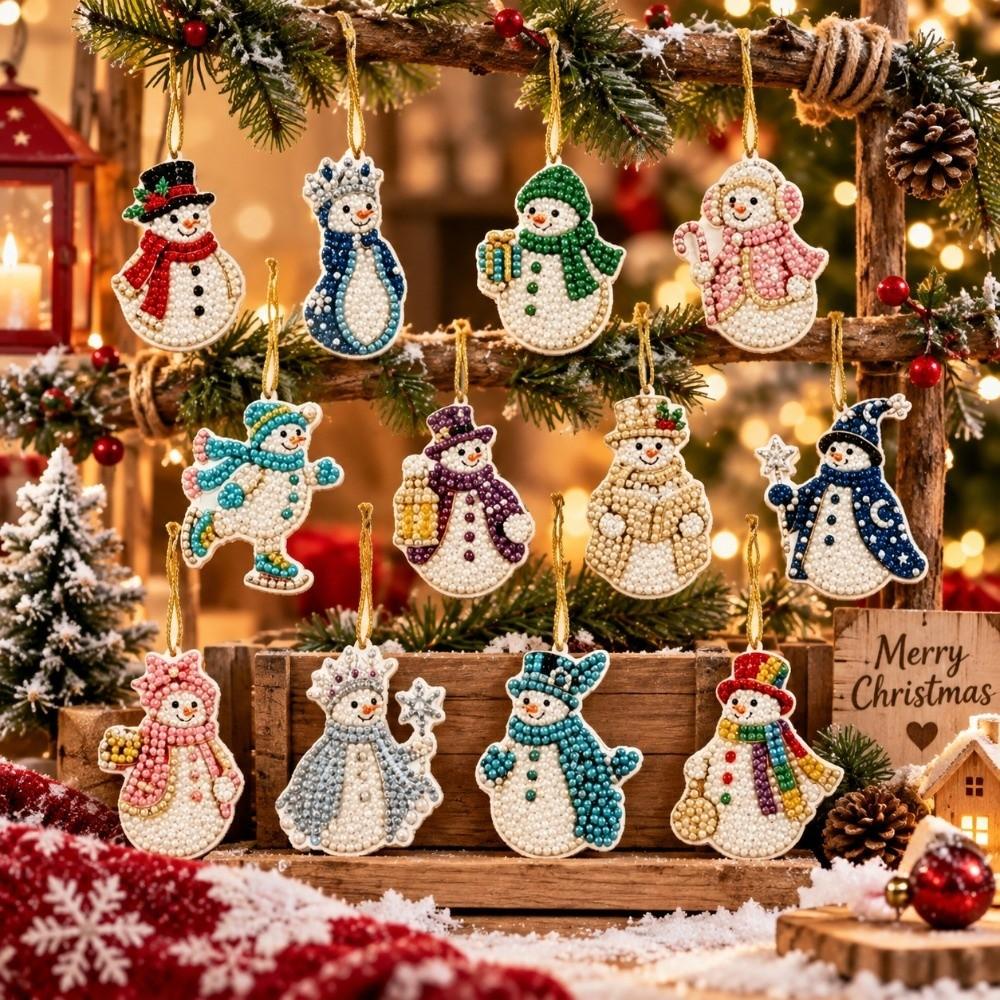 12 pcs Snowman Christmas Painting Kit Santa Claus DIY Rhinestone Pendant Art Kit Christmas
