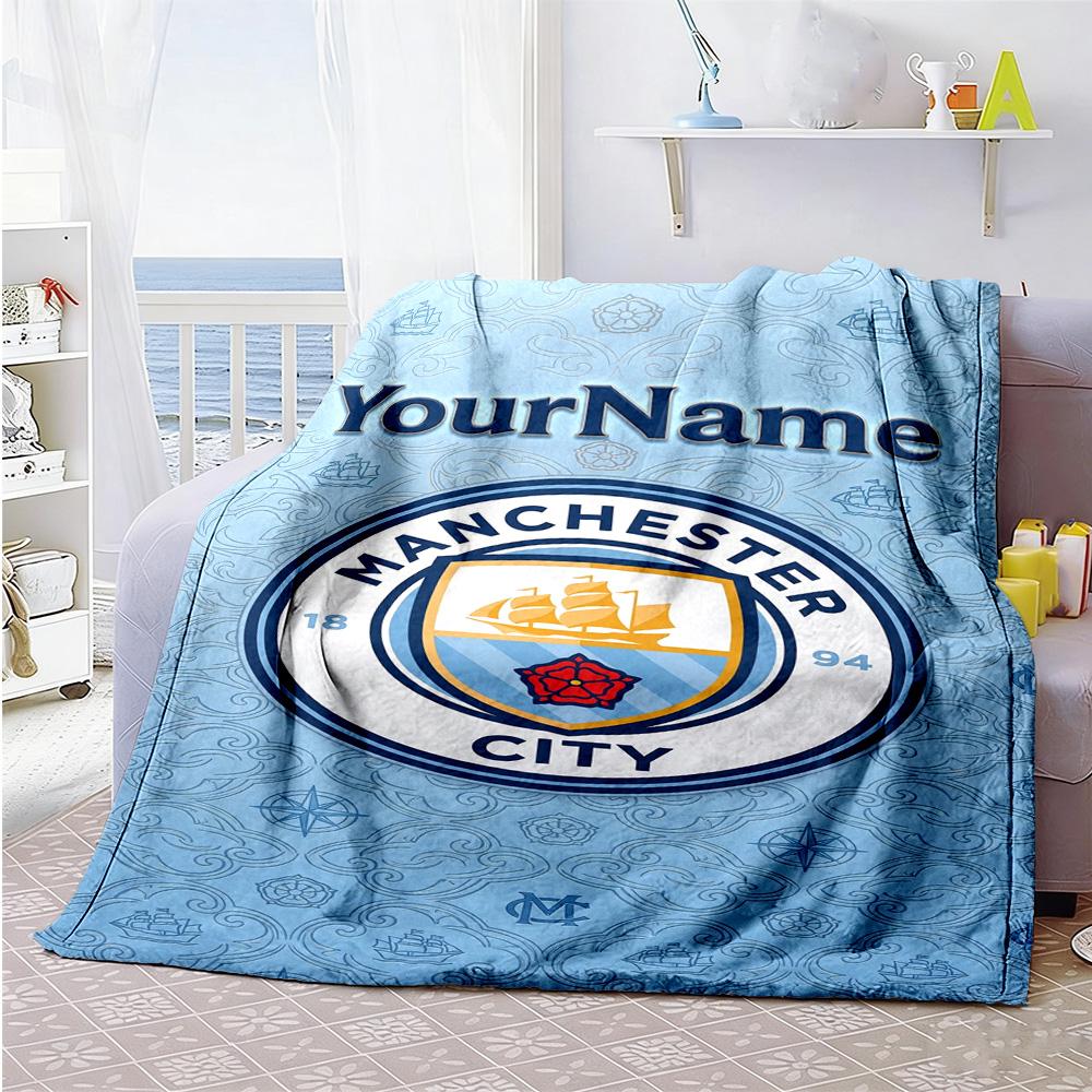 Manchester City Customize Your Name Blanket Cozy Customizable Blanket Soft & Cozy Throw For Nap Bed Chair Bedding Ideal for All Seasons