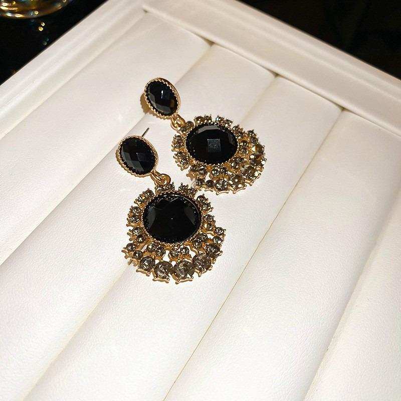 Геометрические серьги-пусеты из серебряной иглы и черного кристалла, нишевые универсальные серьги, темпераментные, легкая роскошь, премиальные серьги