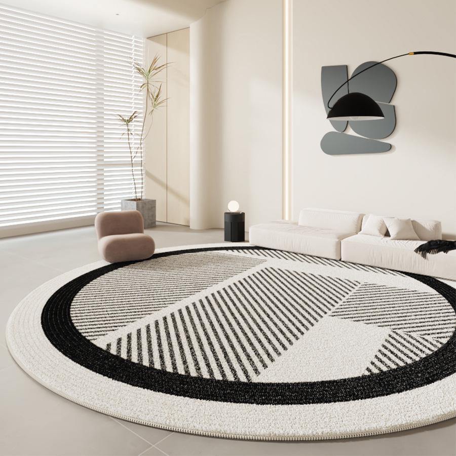 Minimalist Black & White Round Carpet - Thick Imitation Cashmere Chair Mat for Living Room, Study, or Bedroom