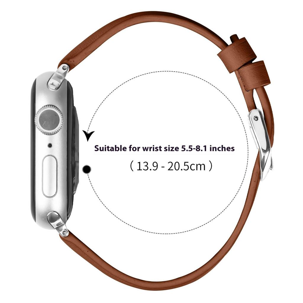 Watch Band For Apple Watch Series 11 10 42mm/9 8 7 41mm/SE3 SE2 SE 6 5 4 40mm/3 2 1 38mm Slim Genuine Cow Leather Strap with Silver Buckle