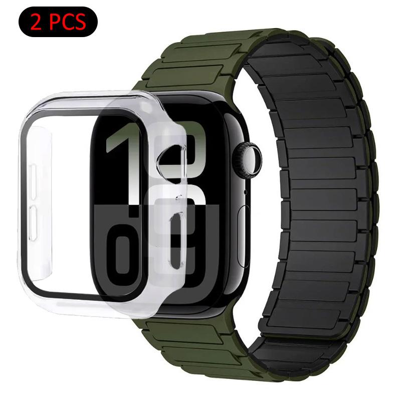 Силиконовый ремешок+Чехол для Apple Watch Ultra 3/2/1 49 мм 11 10 46 мм 42 мм Магнитный ремешок iWatch 9 8 7 45 мм 41 мм 6 5 SE 44 мм/40 мм Защитный чехол