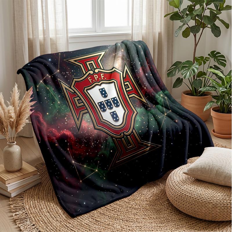 Portugal Football Printed Flannel Blanket Skin Friendly Warm Decorative Throw for Indoor Couch Bed Daily Use