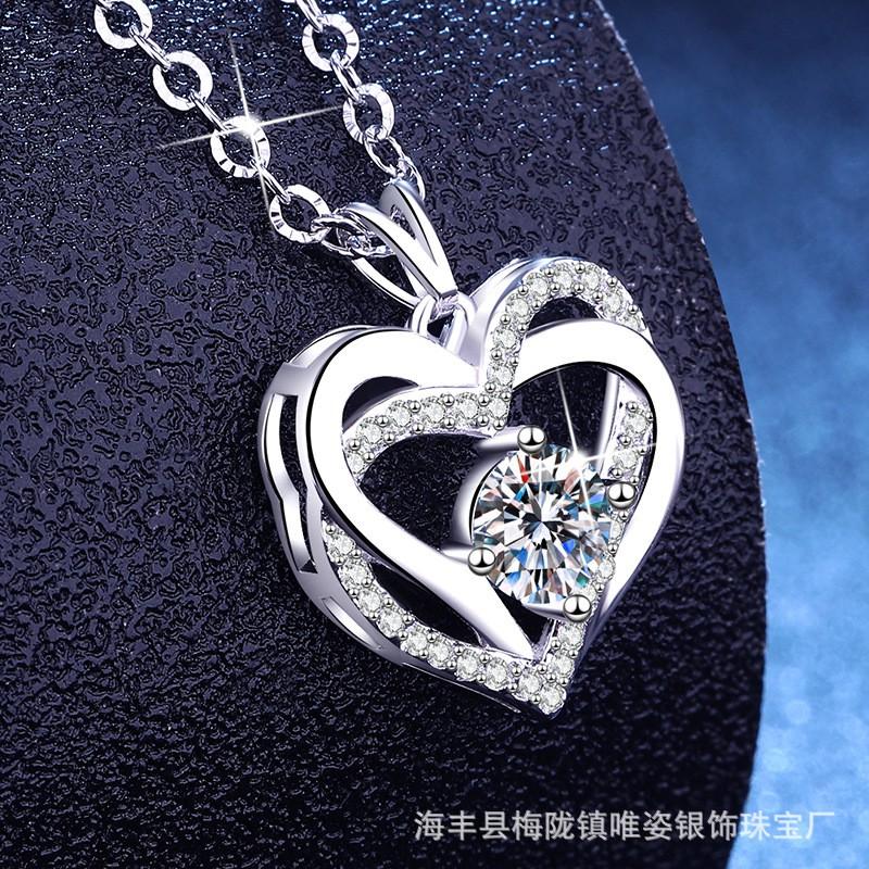 Moissanite Heart Pendant Necklace Clavicle Chain Women Valentines Day Gift