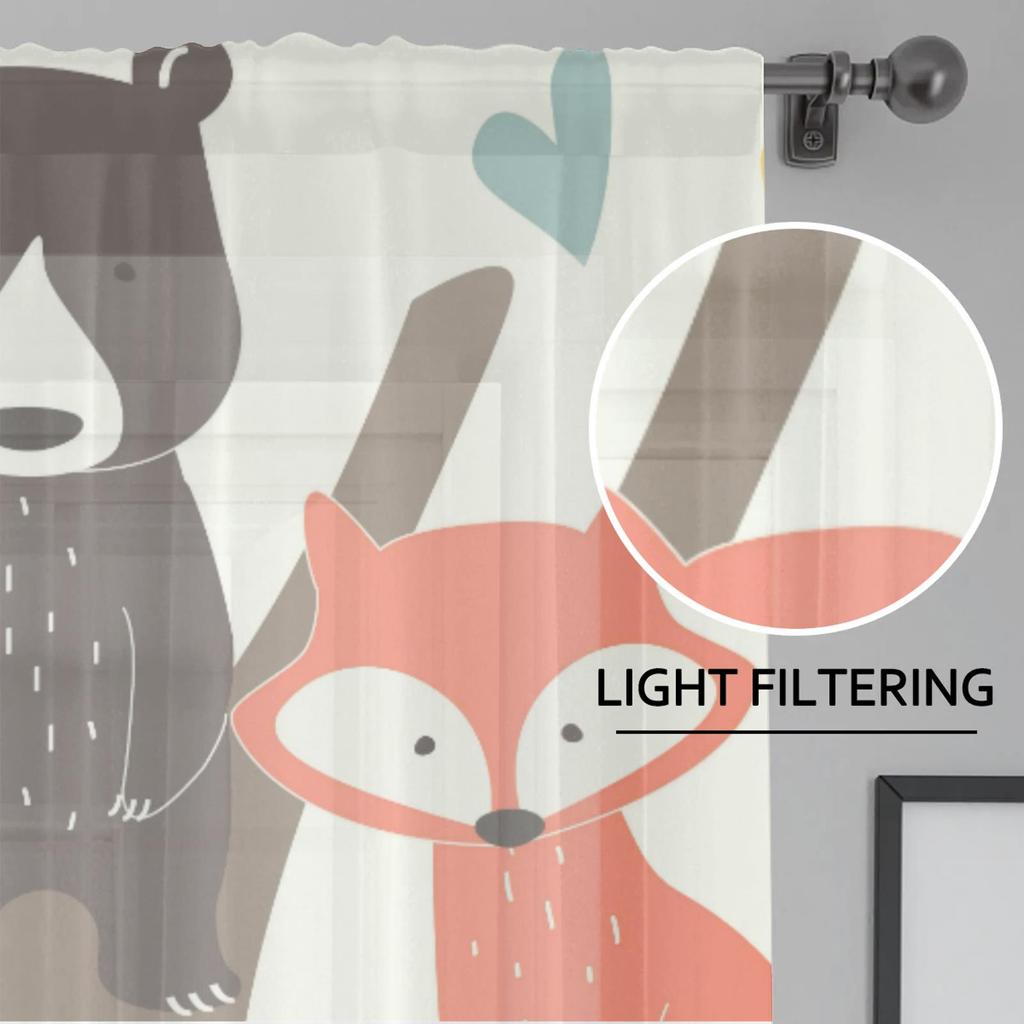 Herdesings Cute Animals Sheer Tulle Curtains Chiffon Drapes 2 Panels Window Curtains for Living Room Bedroom Kitchen Decoration