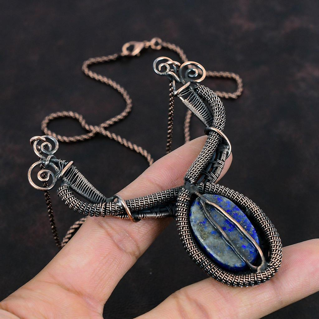 Ожерелье из лазурита, ожерелье из медной проволоки, ожерелье из драгоценных камней, дизайнерское ожерелье, ювелирные изделия из медной проволоки, ожерелье ручной работы для подарка