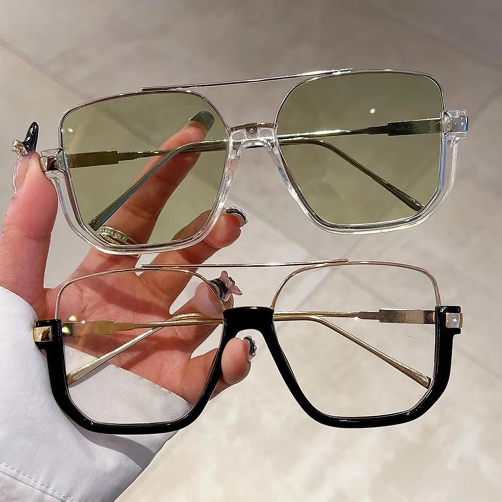 Fashion Oversized Retro Square Sunglasses Men Women  Double Bridge Shades Eyewear  Design Uv400 Sun Glasses