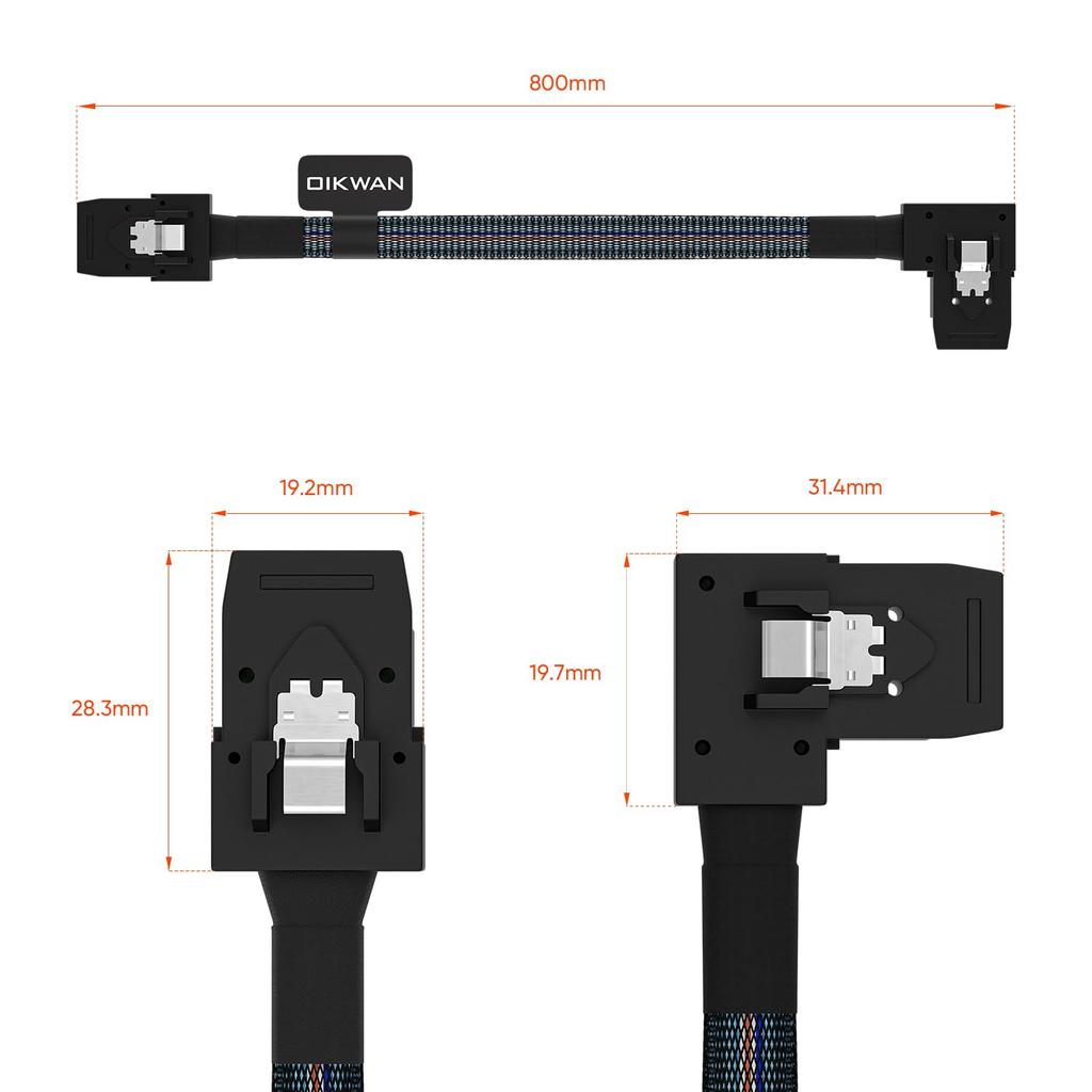 OIKWAN Внутренний кабель Mini SAS под прямым углом, совместимый с RAID или контроллером PCI Express SFF-8087 SFF-8087