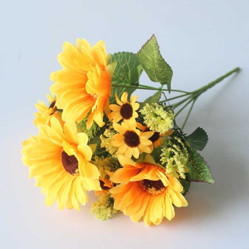 Осенний офисный венок своими руками из 7 веток, 13 головок подсолнуха, украшение для дома, желтый подсолнух, букет искусственных цветов