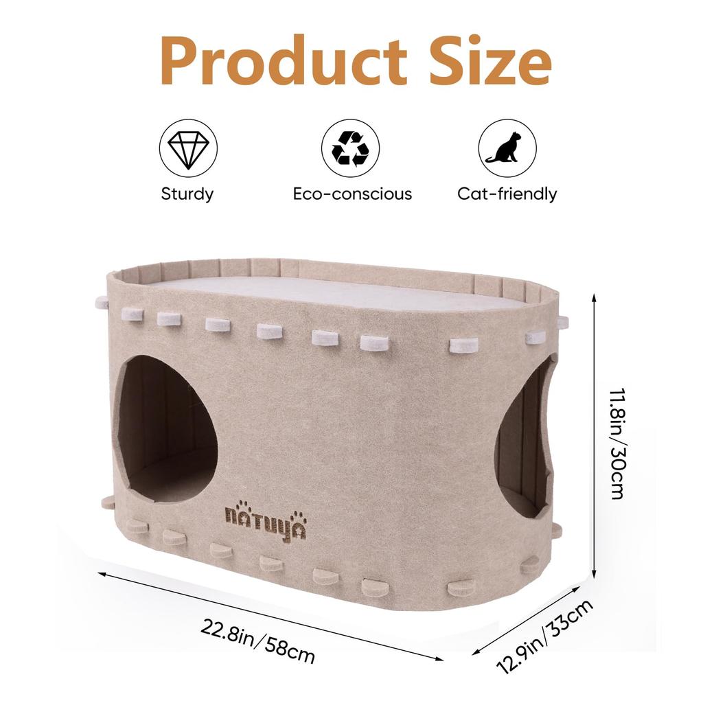NATUYA Когтеточка Кровать для кошки Игрушка Домик для кошки Кровать для кошки Домик для кошки Снятие стресса Недостаток физической активности Игрушка для кошки Складная Кровать для питомца из войлочной ткани (Туннель цвета хаки)