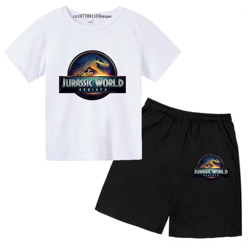 Jurassic World 4 Kids Summer Casual Breathable O-neck Tees+Pants 2pcs Sportsuits 2-13 Years Boys Girls Children Top Outfits Sets