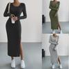"2023 Autumn/Winter Women's Long-Sleeve Round Neck Slit Knit Dress"
