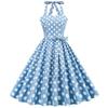 Retro polka-dot lace-up halter-neck flared ball gown performance dress, bohemian style