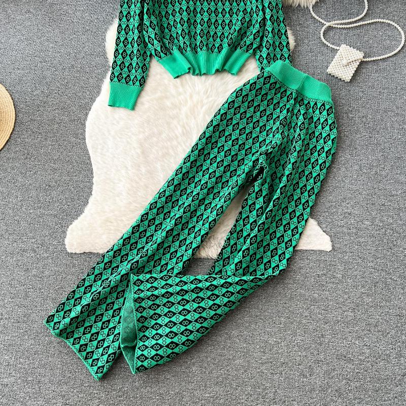 Зимний винтажный элегантный новый комплект из 2 предметов, женские узкие брючные костюмы в американском стиле в стиле ретро, ​​повседневные комплекты с высокой талией и принтом, 2024