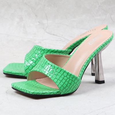 Летние женские туфли на высоком каблуке 9 см, шлепанцы с открытым носком, змеевидные шлепанцы, сине-зеленые тапочки на каблуке, дизайнерские туфли на платформе для выпускного вечера