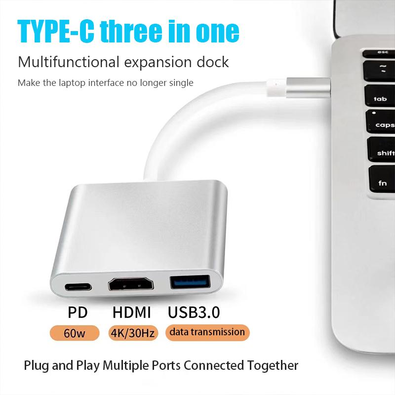 Кабель-конвертер USB-C - HDMI 3 в 1 для Samsung Huawei iPad Mac USB 3.0 USB C - HDMI Male - Female 4K USB 3.0 Кабель-адаптер