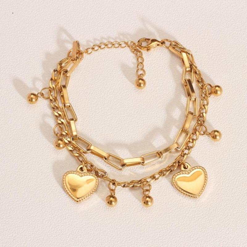 Double-Layer Heart Pendant Bracelet Simple Stylish Personalized Metal Multi-Layer Jewelry Accessory