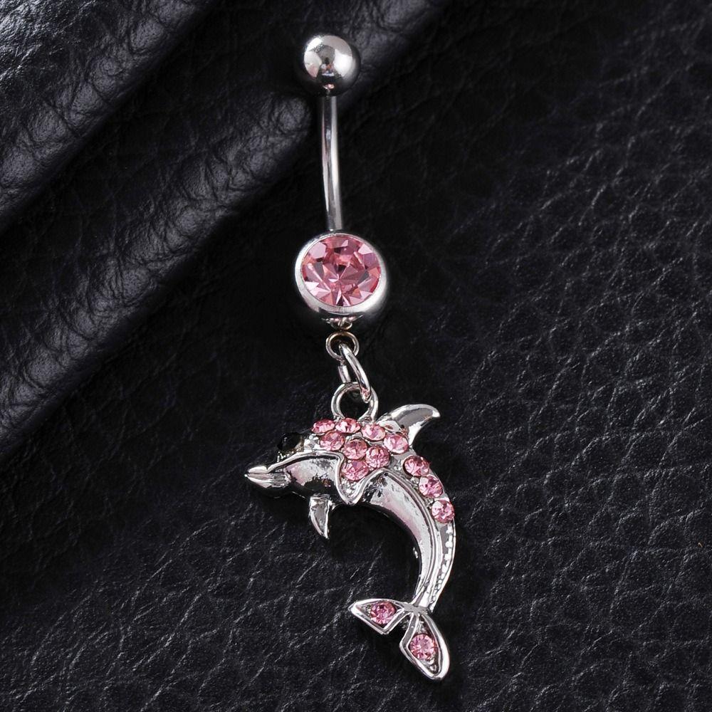 Цинковый Сплав Дельфин Кольцо Для Пирсинга Пупка Стразы Уникальный Пирсинг Тела