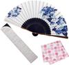 Folding Fan for Folding Fan Folding Fan Handkerchief Blue Flower [Osaka Choseido] Women, Stylish, Business, Bag, Case, Set, (Hydrangea)