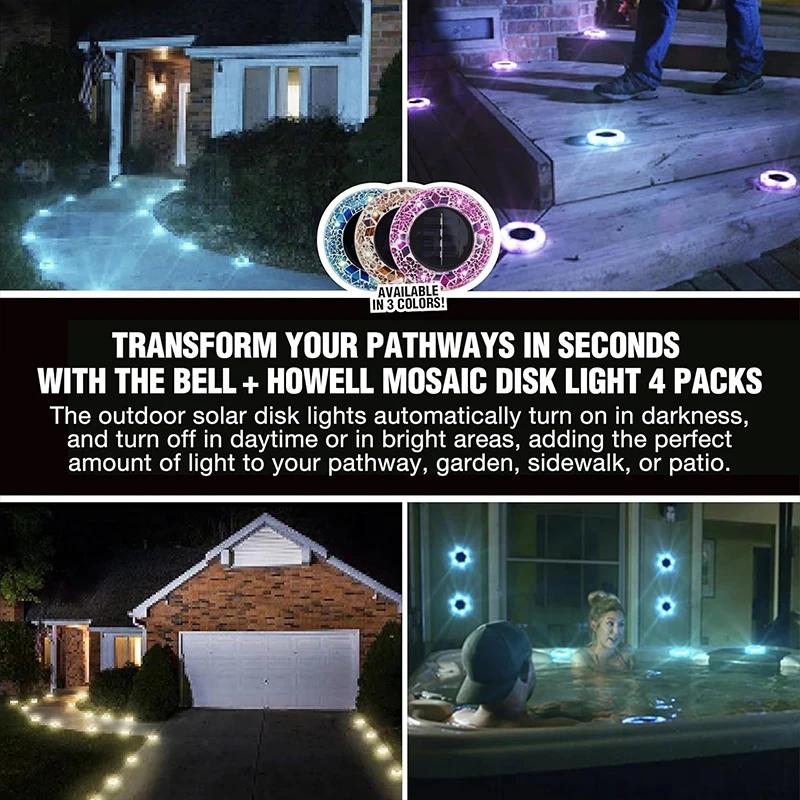4/2/1PCS Solar Disk Light Waterproof Outdoor Glass Garden Stake Lighting Colorful Decorative Pathway LED Lights Dusk to Dawn