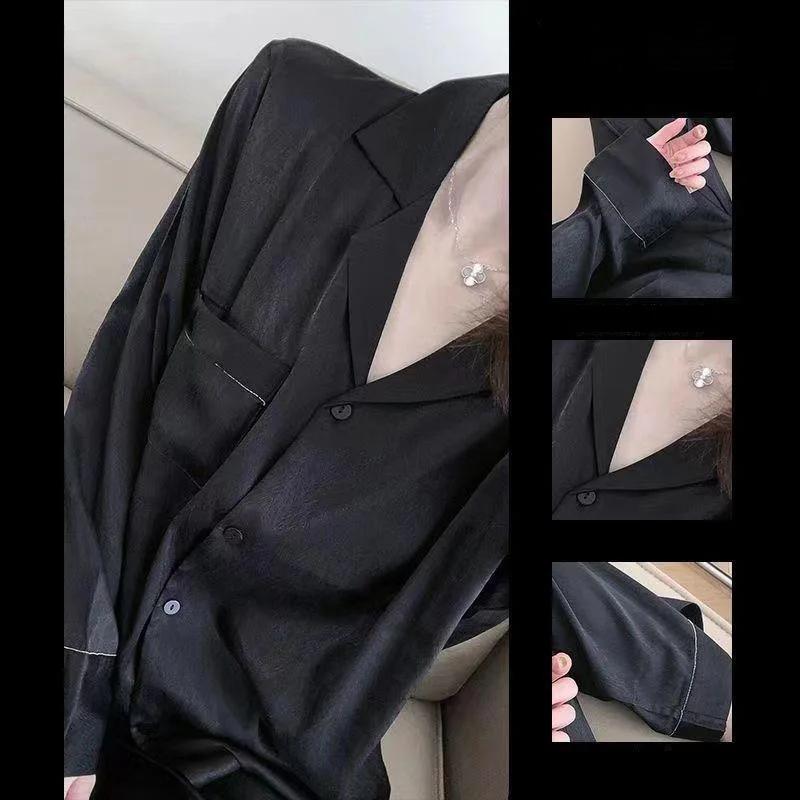 Пижама из ледяного шелка, женская, весенне-летняя, модели с длинными рукавами, повседневная, свободная, симпатичная, снаружи, тонкая часть студента