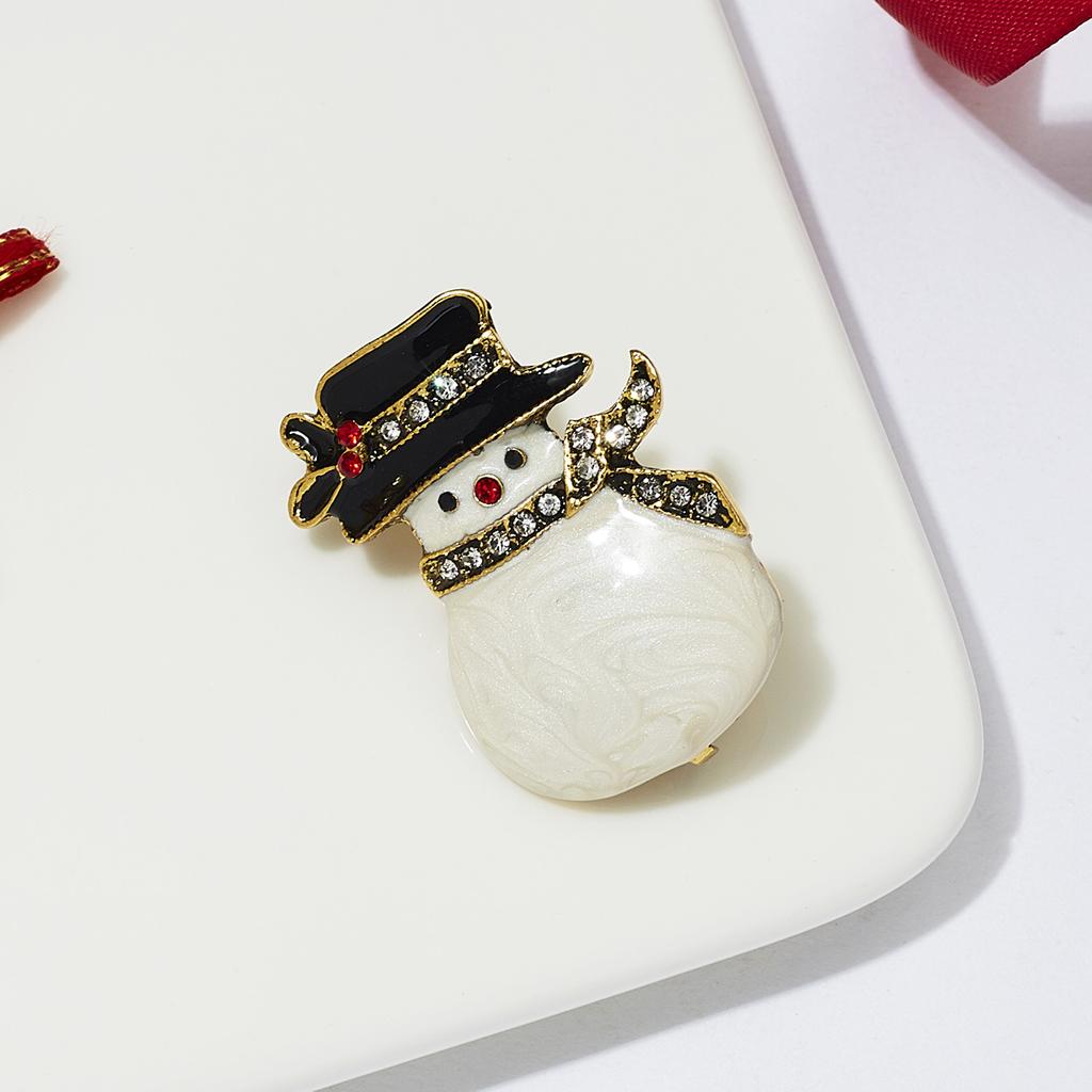 Rinhoo Cute Enamel Snowman Brooches For Women Rhinestone Snowflake Xmas Snowman Pins Badge Jewelry New Year Festival Party Gifts