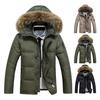Мужская куртка-пуховик с меховым воротником и капюшоном, с длинным рукавом, однотонное зимнее пальто на молнии