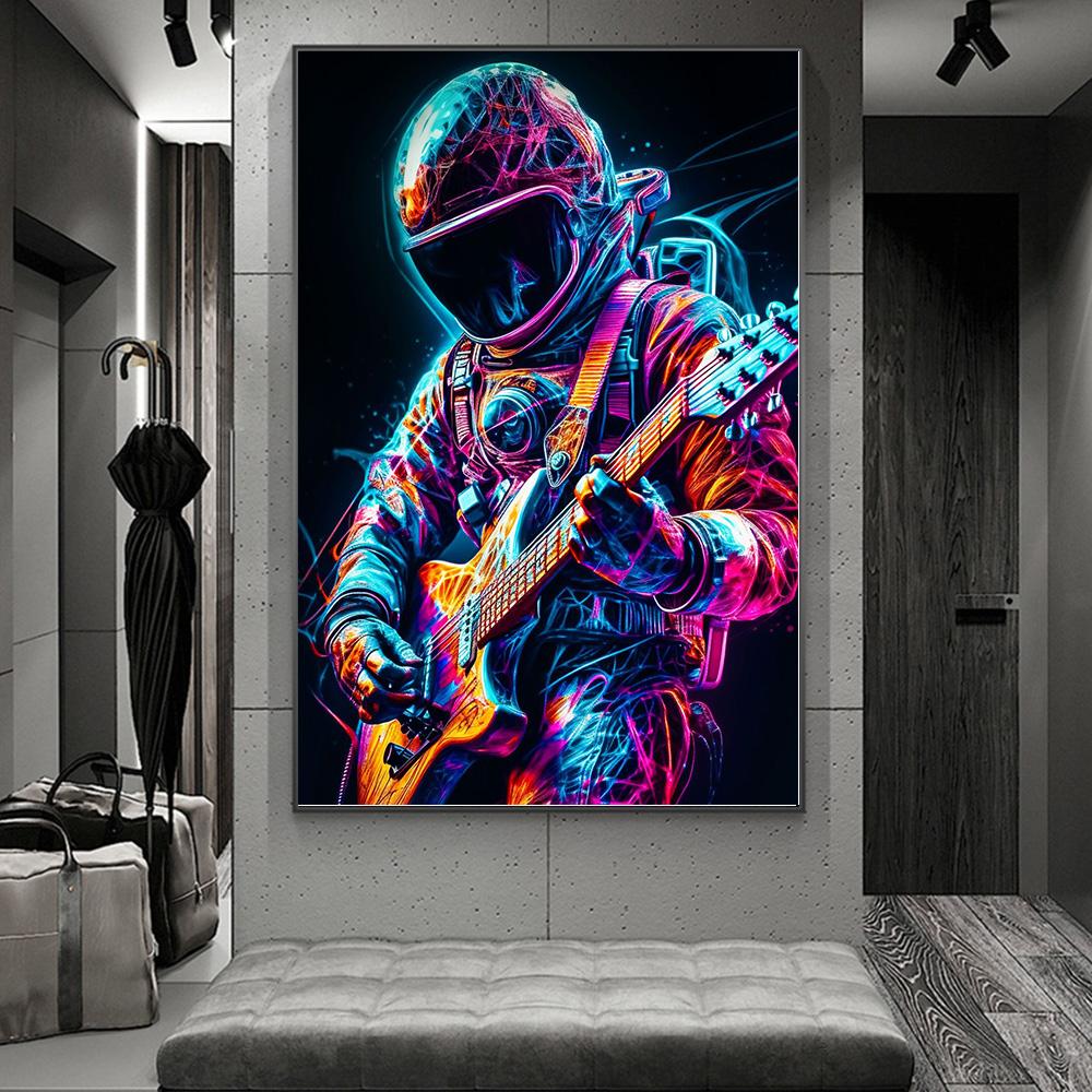 Астронавт красочные каракули музыкальный персонаж уличное искусство печать плакатов современный дом холст живопись гостиная спальня фотографии настенное украшение
