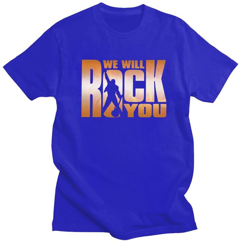 Мужские футболки на заказ We Will Rock You 100% хлопок Футболки Queen Рок-группа Футболки с коротким рукавом Модная футболка Одежда