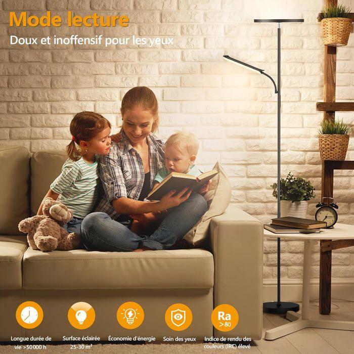 YICAIZI Lampadaire LED Dimmable 42W/4000LM avec Liseuse, Intensité Variable 2700-6500K, Télécommande et Contrôle Tactile