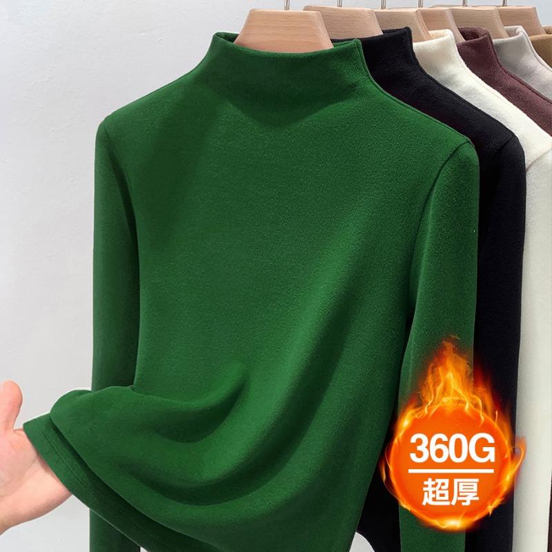 Semi-turtleneck German Velvet Bottoming Shirt with Women's Autumn and Winter Velvet Thickened New Abraded Slim-fit Top