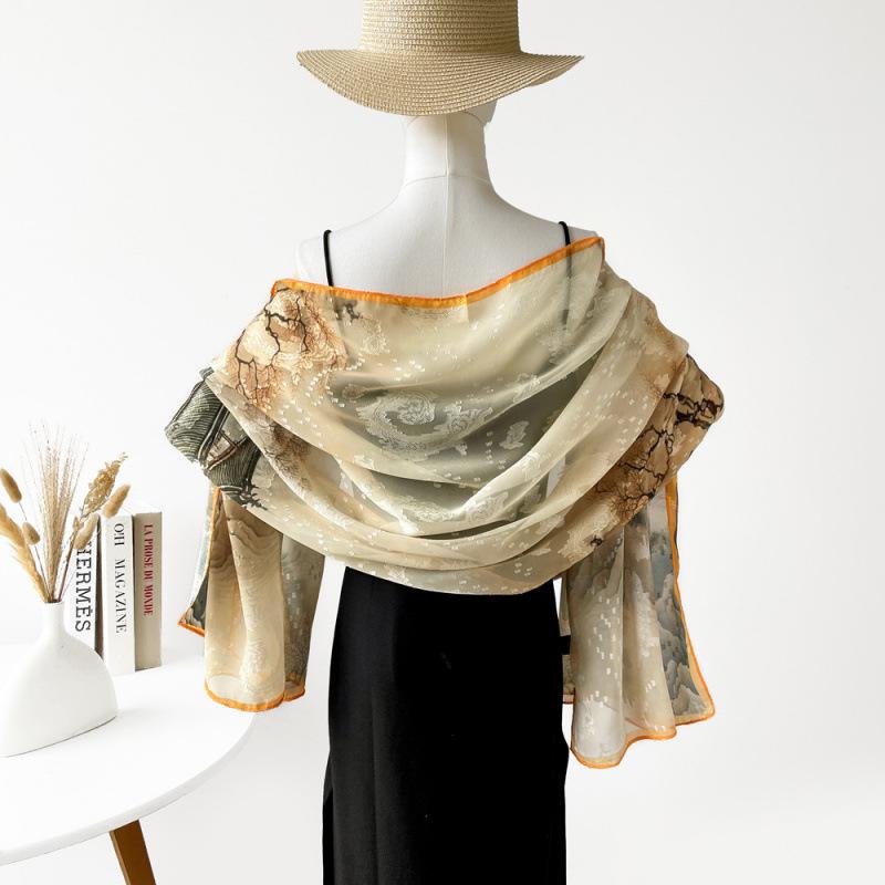 Национальный стиль и национальные тенденции Зеленый ажурный цветочный шаль для ужина для женщин Новый шелковый шарф с принтом ручной работы Высококачественный свадебный шарф