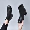 Fashion Square Toe Heeled Women's Ankle Boots Leather Female Short Shoes Autumn Winter Fleece-Lined Booties Chic and Elegant Hot Boot