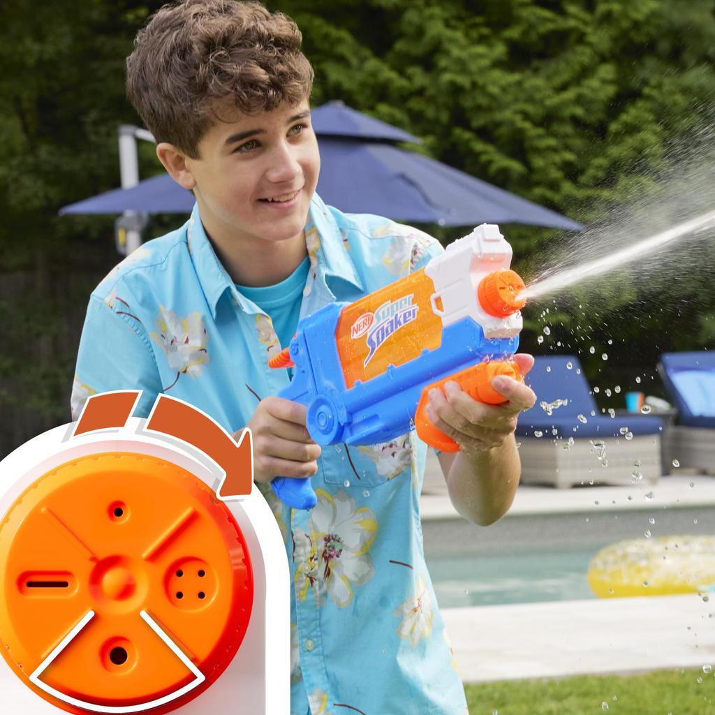 Hasbro Nerf Super Soaker Бластер для водных выстрелов Flip-Fill, 4 режима стрельбы, быстрое пополнение, емкость бака 887 мл, подходит для детей от 6 лет,