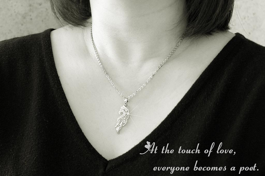 Серебряное ожерелье в форме сердца из перьев для мужчин и женщин, сумка-коробка tb316 [Velvi] (Бумага включена) (Сердце из перьев)