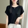 Fashion Slash Neck Women Sweater Ice Silk Spring Summer Women Loose Casual Shirts Short Sleeve Top