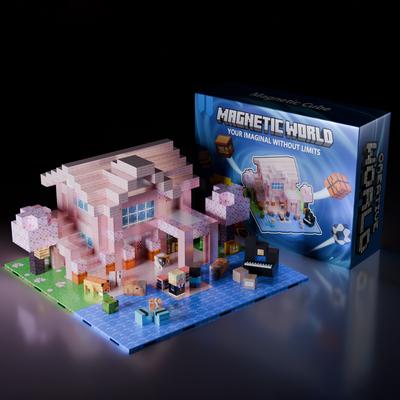 Магнитные строительные блоки Майн Ворлд Магнитный кубик Набор для мальчика девочки ребенка Возраст 3+ Сделай сам Пиксельный стиль Модель Базовая пластина STEM Игрушка Базовая пластина